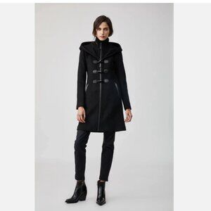 Mackage Rosalie-O Leather Trim Wool Blend Coat with Toggle and Zip Off Hood
